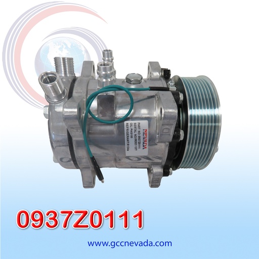 [0937Z0111] COMPRESOR 507 STD R-134-A 8 OREJAS TOMA VERTICAL O-RING 8PK 123MM 24V NEVADA ASIA